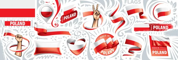 Lengyelország nemzeti zászlójának vektorkészlete különböző kreatív formatervezési mintákban — Stock Vector