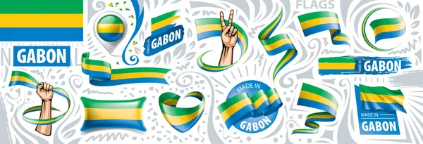 Gabonin kansallisen lipun vektorisetti erilaisissa luovissa suunnitelmissa — vektorikuva