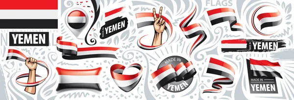 Conjunto vectorial de la bandera nacional de Yemen en varios diseños creativos — Vector de stock