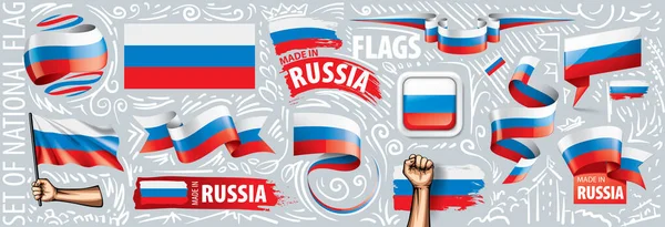 Serie vettoriale della bandiera nazionale della Russia in vari disegni creativi — Vettoriale Stock