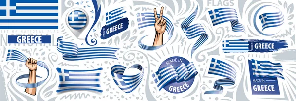 Conjunto vectorial de la bandera nacional de Grecia en varios diseños creativos — Archivo Imágenes Vectoriales