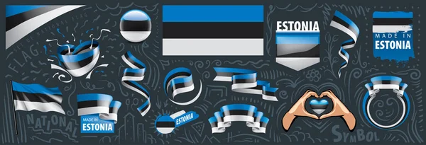 Conjunto vectorial de la bandera nacional de Estonia en varios diseños creativos — Vector de stock