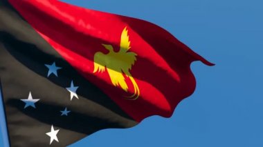 Papua 'nın ulusal bayrağı mavi gökyüzüne karşı rüzgarda dalgalanıyor.