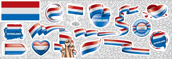 Vector conjunto de la bandera nacional de los Países Bajos en varios diseños creativos — Vector de stock