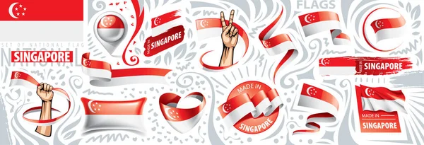 Conjunto vectorial de la bandera nacional de Singapur en varios diseños creativos — Vector de stock