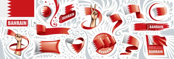 Vectorset van de nationale vlag van Bahrein in diverse creatieve ontwerpen — Stockvector