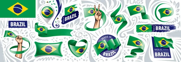 Conjunto vectorial de la bandera nacional de Brasil en varios diseños creativos — Vector de stock
