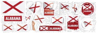 Amerikan eyaleti Alabama 'nın farklı dizaynlarındaki bayraklar.
