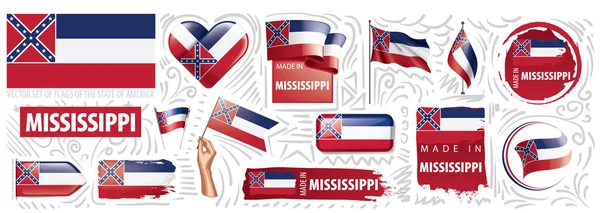 Ensemble vectoriel de drapeaux de l'État américain du Mississippi dans différents modèles — Image vectorielle