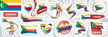 Comoros 'un ulusal bayrağının çeşitli yaratıcı tasarımlarındaki vektör kümesi