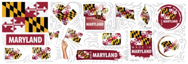 Amerika Birleşik Devletleri 'nin Maryland eyaletinin farklı dizaynlarındaki bayraklar.