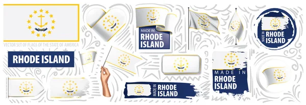 Vector set of flags of the American state of Rhode island in different designs — Stock Vector