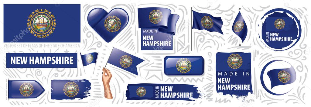 Vector set of flags of the American state of New Hampshire in different designs