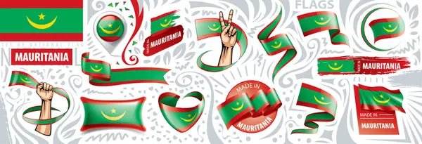 Conjunto vectorial de la bandera nacional de Mauritania en varios diseños creativos — Archivo Imágenes Vectoriales