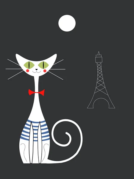 Beyaz kedi ve Eyfel kulesi — Stok Vektör
