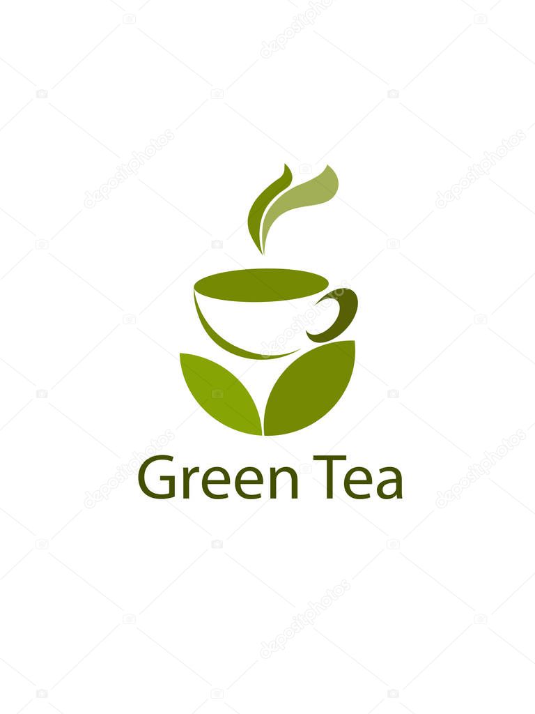 Cup of green tea logo on a white background. Vector