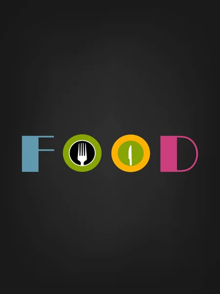 Siyah arkaplanda yiyecek metni logosu — Stok Vektör