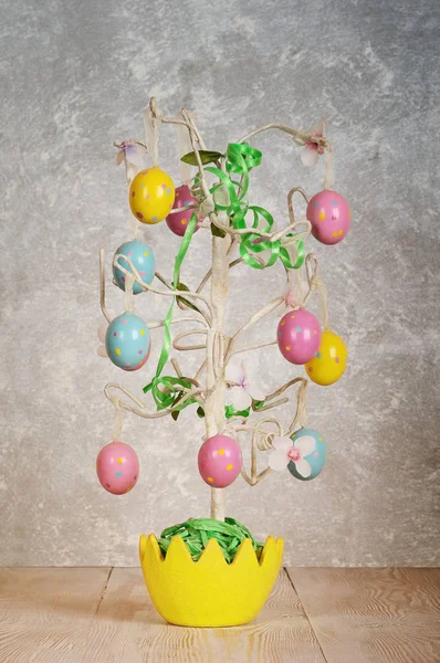 Easter tree on abstract grey background. — Stock Photo, Image