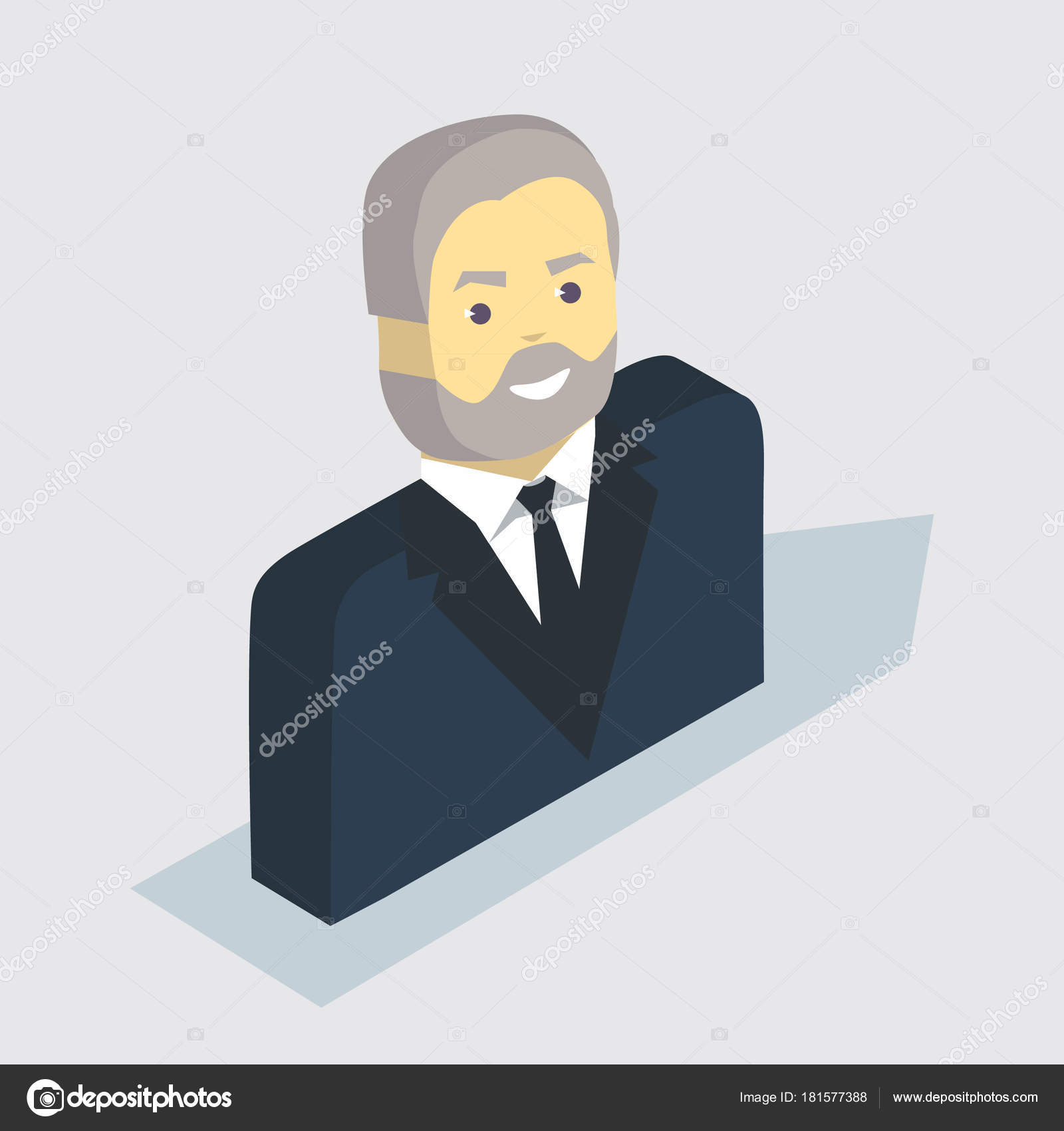 Isometric Vector Image Old Man Beard Office Suit Stock Vector