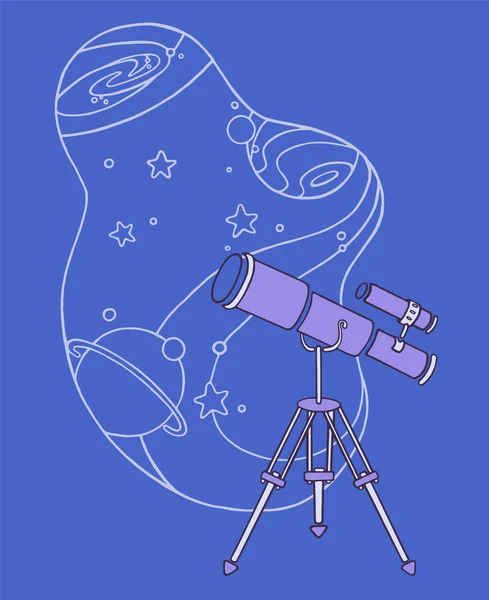 Векторная Иллюстрация Телескопом Фоне Космоса Картинка Винтажным Оптическим Прибором — стоковый вектор