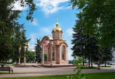 Kemerovo, Rusya - 21 Temmuz 2018: Tanrı 'nın Annesi' nin İkonası Şapeli.