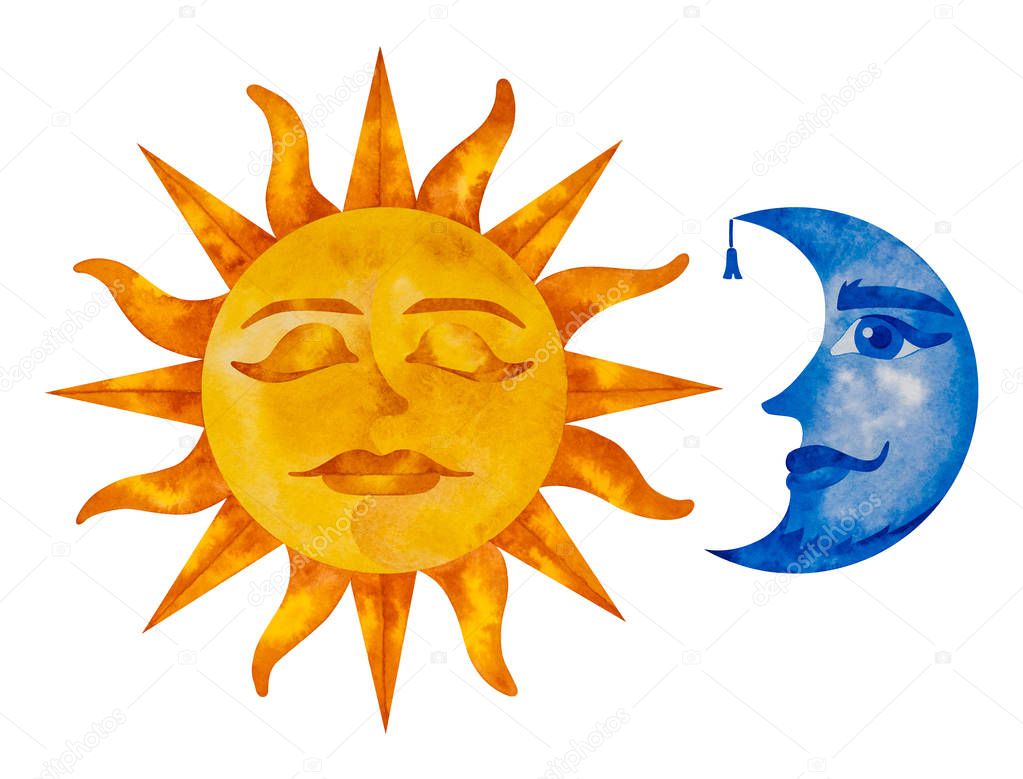 Sun with closed eyes and Moon with an open. 