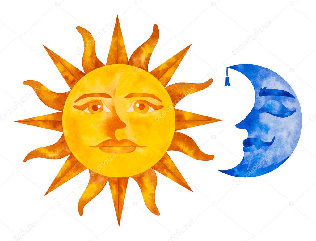 Sun with an open eyes and Moon with closed.