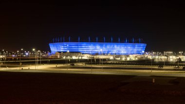 Kaliningrad, Rusya - 21 Eylül 2018: Baltika Arena veya Kalininingrad Stadyumu, 2018 Fifa Dünya Kupası için gece aydınlatmasıyla.