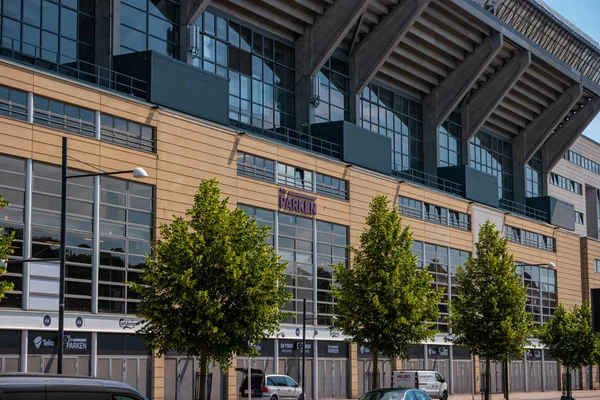 Kopenhag, Danimarka - 26 Haziran 2019: Parken Stadyumu 2020 Uefa Avrupa Futbol Şampiyonası 'na ev sahipliği yapan stadyumdur..