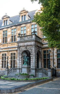 Antwerp, Belgium- July 2, 2019: Statue of belgian author Henri Conscience outside the Hendrik Conscience Heritage Library.