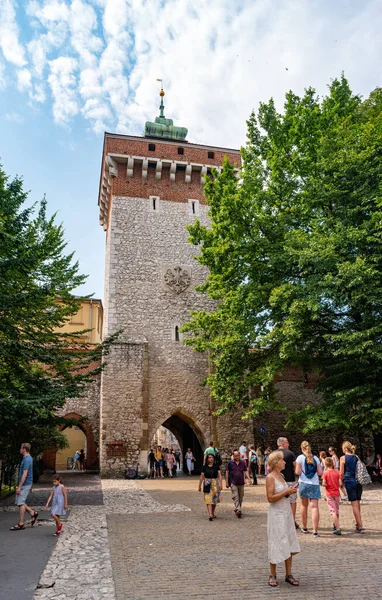 Krakov Polsko Července 2019 Brána Svatého Floriána Věží Vchodu Starého — Stock fotografie