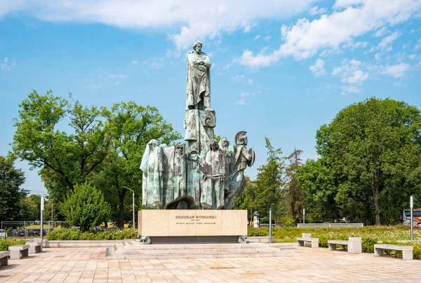 Krakow Poland Juli 2019 Monumen Stanislav Vyspiansky Alun Alun Dekat — Stok Foto