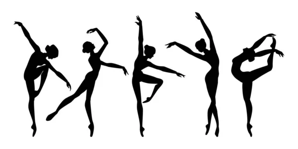 Female Beautiful Classic Dancers Character Set Dancing Women Silhouettes Ballerinas — Stock Vector