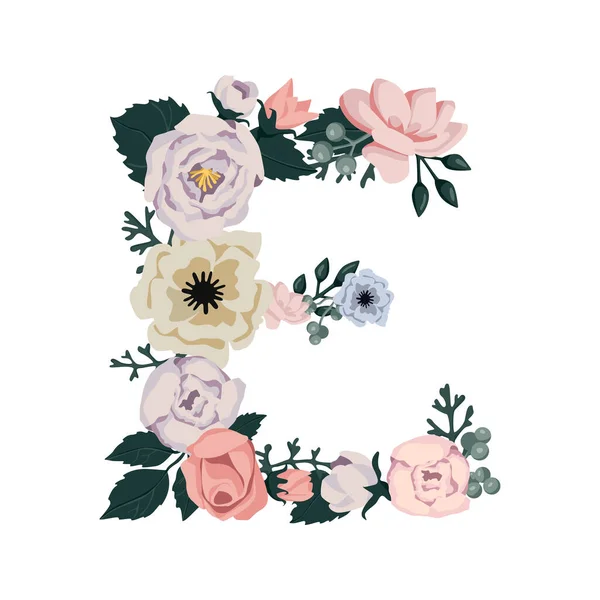 Carta Feita Flores Peônias Vector Colorido Flower Font Maiúsculas Ilustração —  Vetores de Stock