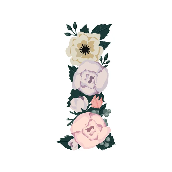 Carta Feita Flores Peônias Vector Colorido Flower Font Maiúsculas Ilustração —  Vetores de Stock