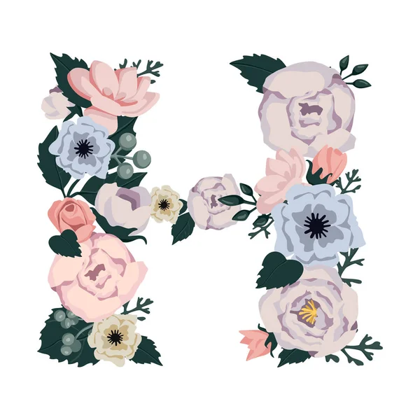 Brief Van Bloemen Pioenrozen Vector Kleurrijke Bloem Lettertype Bovenkast Vectorillustratie — Stockvector