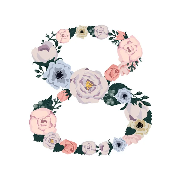 Числа Квітів Півонії Векторний Барвистий Квітковий Шрифт Векторні Ілюстрації — стоковий вектор