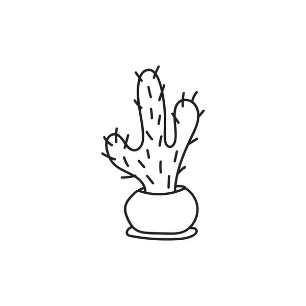 Kaktus Doodle Illustration Isoliert Auf Weißem Hintergrund Eigenheimpflanze Topf Handgezeichnete — Stockvektor