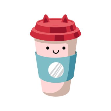 Çizgi film kahve fincanı. Bir fincan mutlu kahve. Karakterler. Vektör Resimleri beyaz arkaplanda izole edildi.