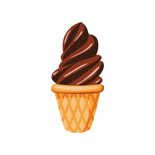 Шоколадне Морозиво Вафельній Чашці Векторна Ілюстрація Мультиплікаційному Стилі Ізольована Білому — стоковий вектор