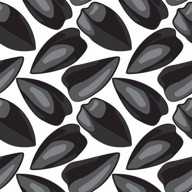 Çizgi film tarzında ayçiçeği tohumlu kusursuz desen. Tekstil, kumaş ve ambalaj için hoş bir stil. Vektör illüstrasyonu