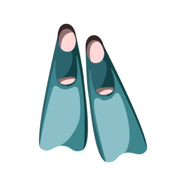 Yüzmek için lastik yüzgeçler, üst manzara. Dalış, turizm ve deniz eğlencesi teması üzerine tasarım öğesi. Çizgi film tarzında vektör ilüstrasyonu beyaz arkaplanda izole edildi.