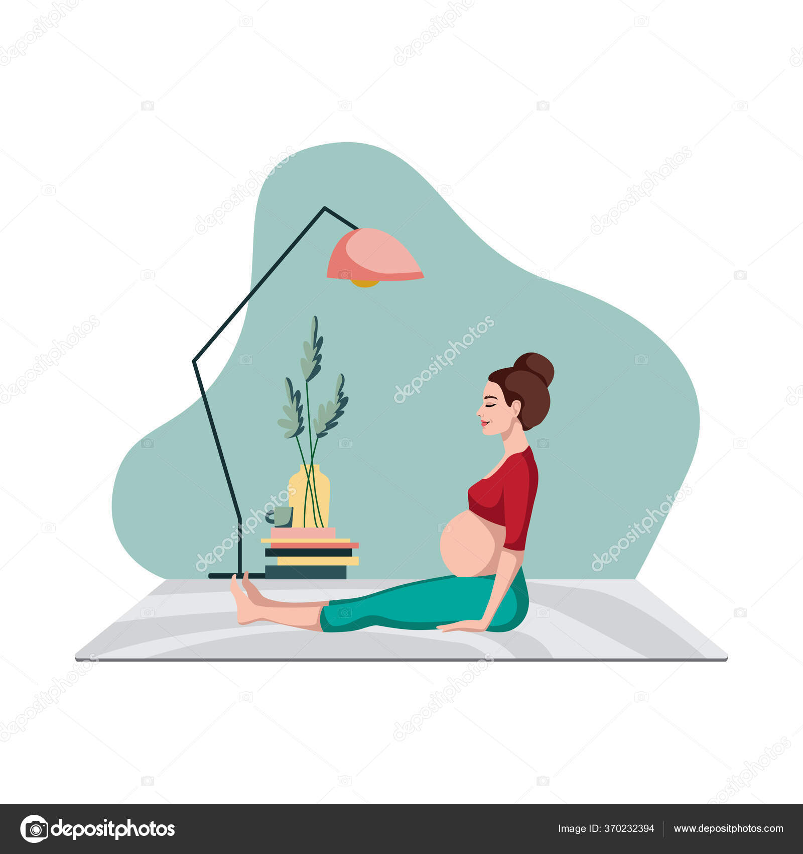 Беременная Женщина Спортивной Одежде Время Занятий Йогой Уютной.