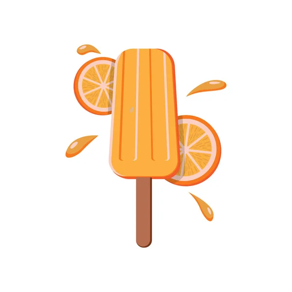 Eis Stiel Eis Stiel Orange Sommerfruchteis Vektorillustration Auf Einem Isolierten — Stockvektor