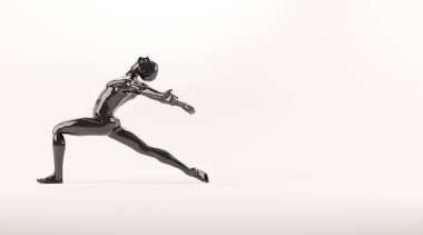 Beyaz arka plan üzerinde soyut siyah plastik insan vücudu manken. Eylem dans bale poz