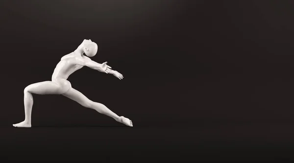 黒の背景上の抽象的な白いプラスチック人体マネキン。アクション ダンス バレエをポーズします。 — ストック写真