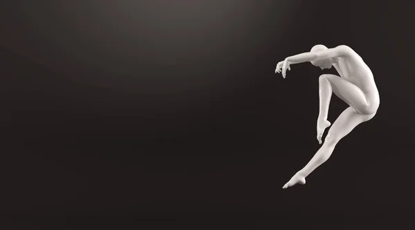 Manequim de corpo humano plástico branco abstrato sobre fundo preto. Ação dança salto ballet pose — Fotografia de Stock