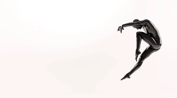 Μανεκέν αφηρημένο μαύρο πλαστικό ανθρώπινου σώματος πάνω από το λευκό φόντο. Δράση χορός άλμα μπαλέτο πόζα — Φωτογραφία Αρχείου