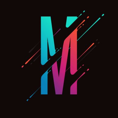 Çağdaş soyut renkli alfabesi. Dinamik sıvı mürekkep su sıçramalarına mektup. Vektör tasarım öğesi sanat için. Harf M