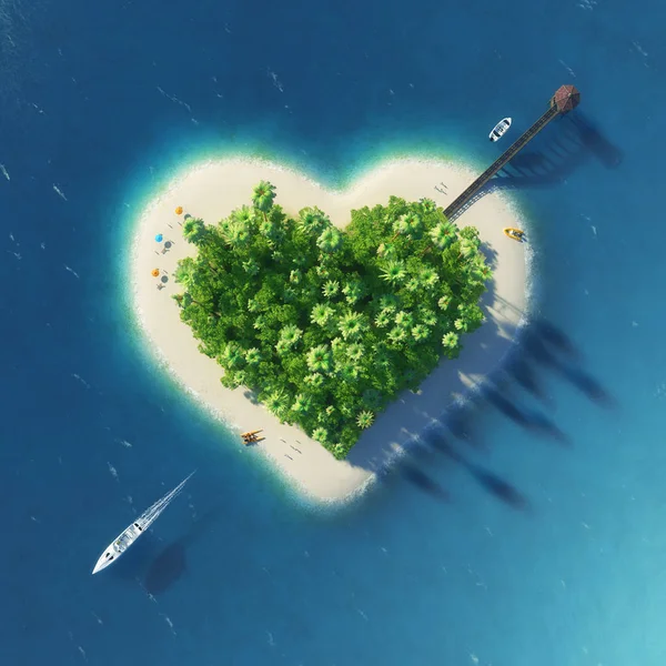 Raj tropikalny wyspa w postaci przebitego serca. Wakacje, Podróże, relaks, eco, koncepcja natura — Zdjęcie stockowe